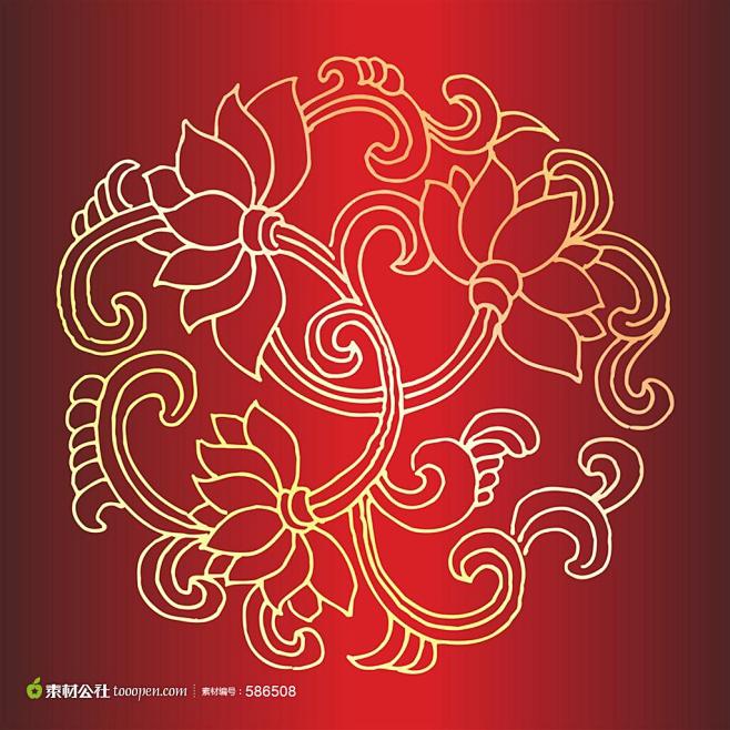 中国传统荷花莲花简笔画花纹图案