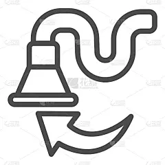 吸尘器的软管和喷嘴线条图标，洗车概念，白色背景上的工业清洗工具标志，轮廓风格的清洗机软管图标。矢量图