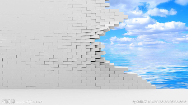 3D 墙 墙面 背景 砖块 碰破 裂痕 ...