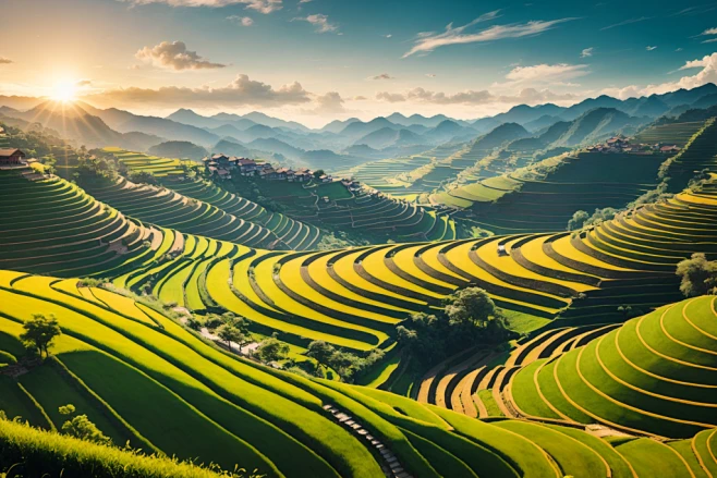 国内旅游景点乡村田园梯田景色摄影图-花瓣网