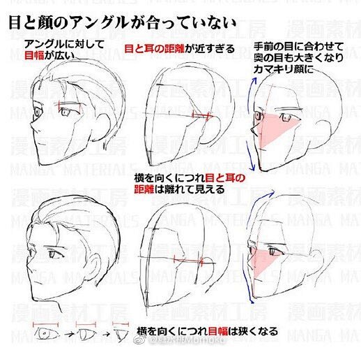 手绘动漫男生脸型比例画法正面/侧面
手...