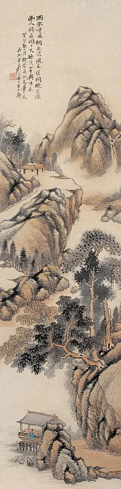 雨歇重林烟树湿，风来虚阁晚窗凉。幽人倚遍栏杆久，始识山中兴味长。——元·吴镇《题画》
【图：顾颐】