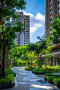 高端小区绿化环境公共绿地摄影图