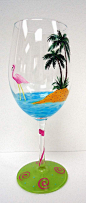 Flamingo Wine Glass  beach wine glass  hand by Pendragonartworks