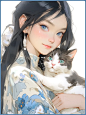 ［AI古风情侣］大型磕cp现场, 帅哥美女抱猫