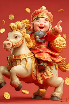 财神爷骑马马年模型元素