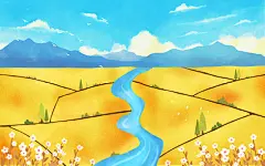 立秋插画秋天稻田秋日风景手绘立秋背景麦田风光唯美立秋秋天秋分插画