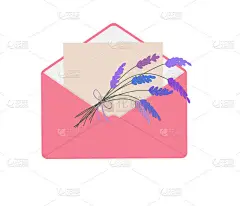在与薰衣草花束蓝色信封的信.
