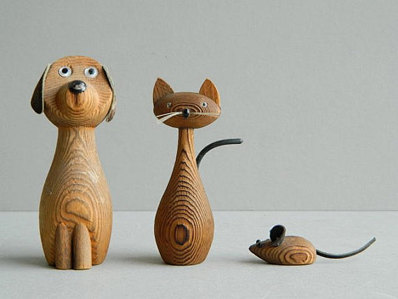 #图图采集#实木摆件，猫与狗与鼠的故事