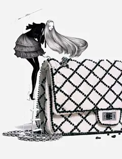 白色女性手提包_新图网 https://ixintu.com 白色包包 手绘女性 铅笔画女生