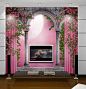 现代简约粉红花纹大型壁画 客厅电视沙发卧室床头背景墙壁纸墙纸-淘宝网