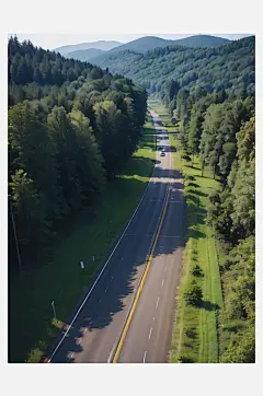 AI数字艺术摄影风森林环绕的公路-众图网