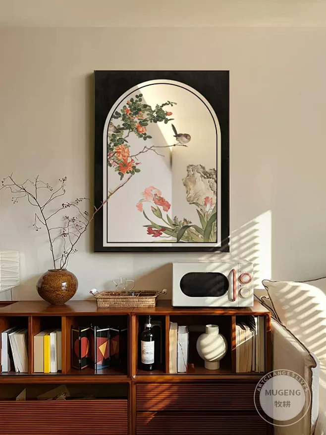新中式花鸟图镜子画中古风玄关柜摆画卧室桌面装饰画法式客厅挂画-tmall.com天猫-花瓣网