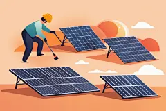 低碳环保光伏板工地场景新能源插画