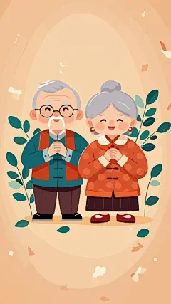 春节老爷爷老奶奶矢量图形插画
