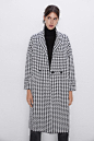 ZARA 〖包邮〗新款 千鸟格大衣外套 06873113084-tmall.com天猫