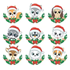 Cute baby animals Christmas wreath_圣诞节 Christmas 可爱 温暖 温馨 有趣 好玩 鹿 圣诞老人 雪橇鹿 拉雪橇 雪人 下雪 姜饼 圣诞树 