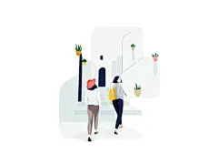 【审美练习 | 插画】一组简洁的生活场景小插画，素雅的色彩中点缀了一抹亮色，显得相当克制却格外引人注目。作者：cami （dribbble.com/camellie）#设计秀# ​​​​