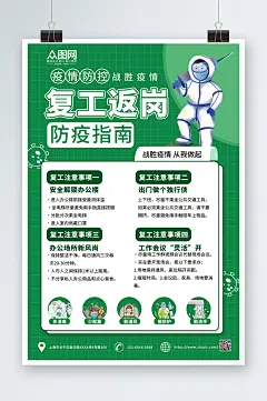 简约大气复工复产防疫指南温馨提示海报