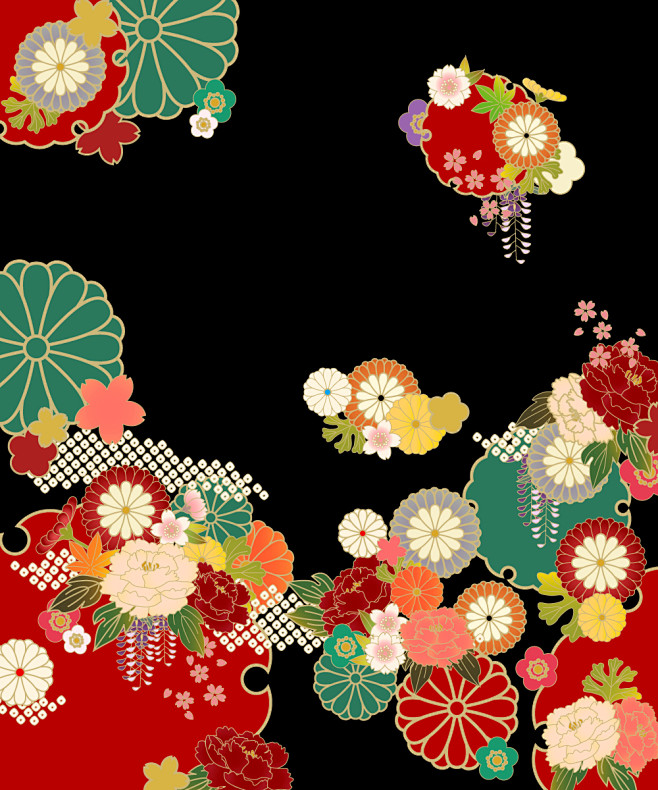 フリー素材50　着物柄　四季花２ [34...