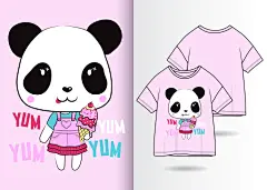 矢量手绘T恤插画卡通可爱时尚女孩独角兽服装印花人物AI设计素材