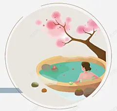 唯美日本温泉卡通插画高清素材 出游 免费下载 页面网页 平面电商 创意素材 png素材