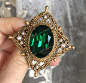 【西洋古董首饰】 Florenza做旧宫廷风人造祖母绿珍珠胸针-淘宝网
