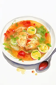 AI数字艺术养生鸡汤美食插画