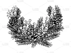 雕刻图像,花环,分离着色,白色,白色背景,图像,复古,绘制