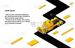 货物交付或工业运输公司等距矢量网页横幅或登陆页面模板