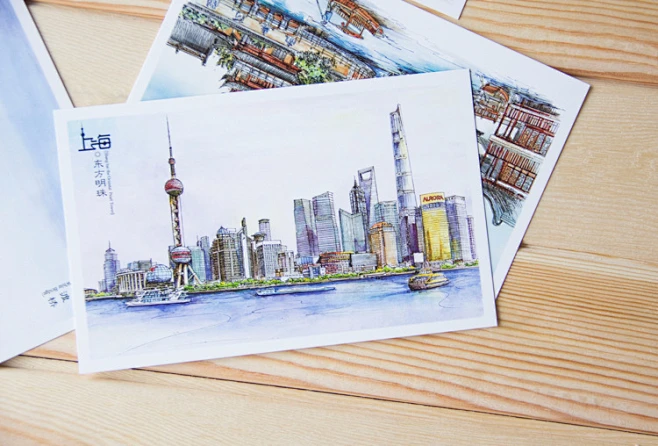 手绘城市上海明信片印象旅游景点风景南京丽江青岛香港台湾创意明信片苏州无锡江南好风光扬州杭州魔都纪念品-tmall.com天猫-花瓣网