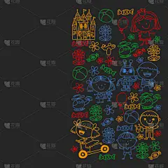 可爱的小孩子玩。幼儿园，教育，体育。儿童图标和图案玩具，横幅，海报.