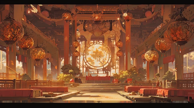 古风宫殿室内场景插画素材 AI国风背景设定图集 影视游戏概念设计-淘宝网-花瓣网