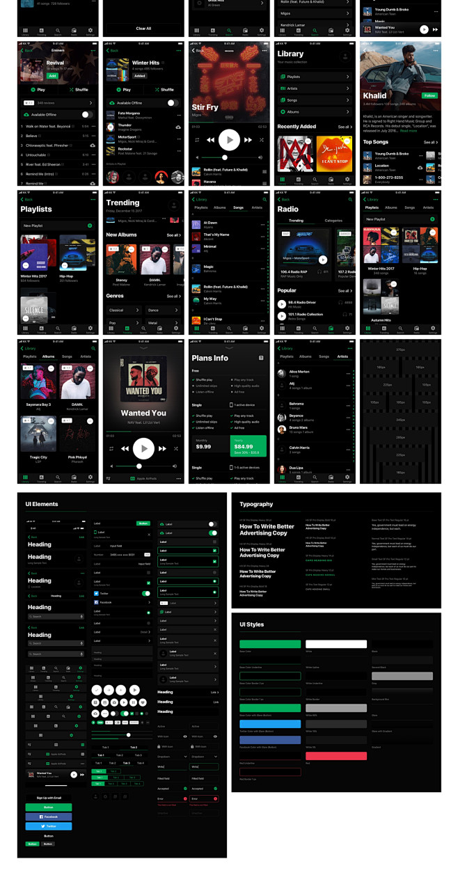 黑白双色音乐iOS的现代用户界面UI套件...