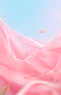 pink leaves on surface of a pink fabric background, in the style of surreal 3d landscapes, xiaofei yue, sky-blue, soft renderings, minimalistic landscapes, ue5, candycore