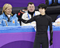Japanese figure skater Yuzuru Hanyu chats with his coach Brian Orser during official practice on Feb 13 in Gangneung South Korea ahead of competing...