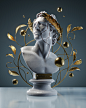 animation  broken collapse concept Fragile gold Marble ornaments roman statue