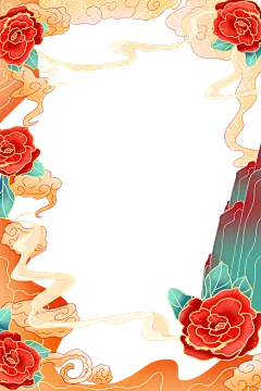 国潮中国风新年喜庆祥云边框相框插画背景素材_PNG可下载