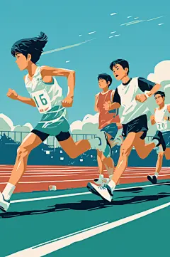 AI数字艺术扁平风校园运动会人物插画