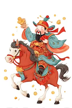 财神爷骑马驾到马年插画