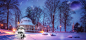 冬季雪夜紫色梦幻场景高清素材 冬 夜景 梦幻雪夜 雪 背景 设计图片 免费下载