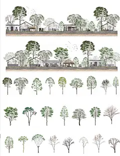 2023原创小清新美丽乡村剖立面图PS源文件乡村景观立面图植物psd-花瓣网