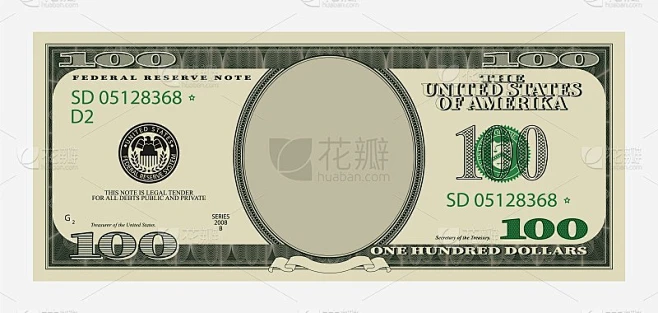 100美元模板。中间有空肖像的美国钞票。图片_2024参考海报图片素材-花瓣网
