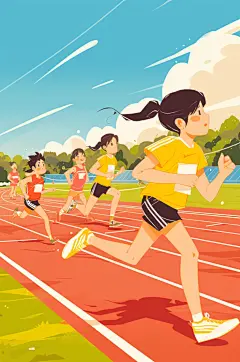 AI数字艺术扁平风校园运动会人物插画
