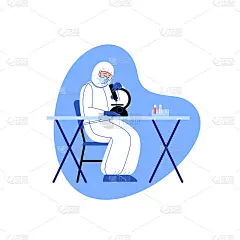 专业医生穿着covid-19防护服做研究。医学测试。病毒爆发的概念