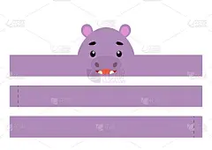 可印刷河马纸皇冠。派对头带模切模板生日，圣诞节，婴儿淋浴。娱乐的乐趣配件。打印，剪切和胶水。矢量插图