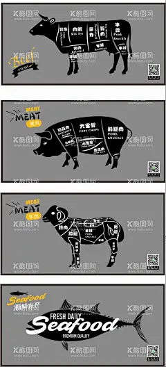 商超生鲜海报展板  - 源文件下载【酷图网】海报,广告展板,商超,生鲜,分割图,剪影,牛,羊,