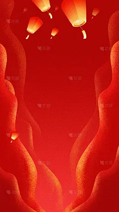 元宵节喜庆感手绘孔明灯云朵月亮背景