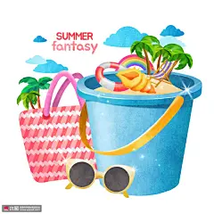 沙堡水桶夏日度假装备眼镜夏季插画 季节插画 夏季插画