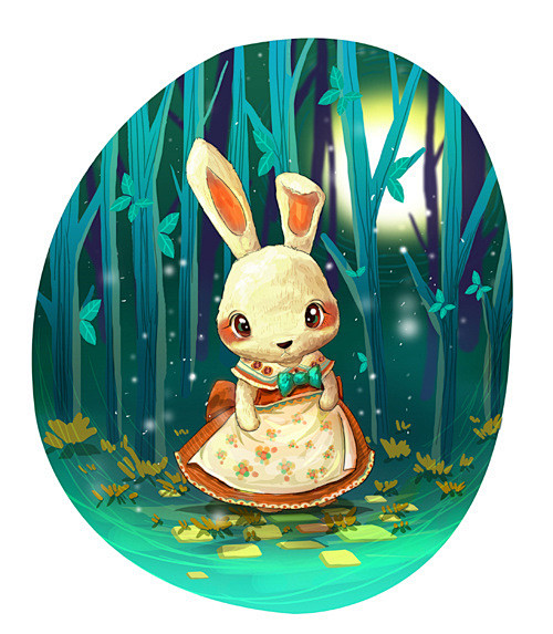 丸嘚嘚  的插画 深林里的小兔子